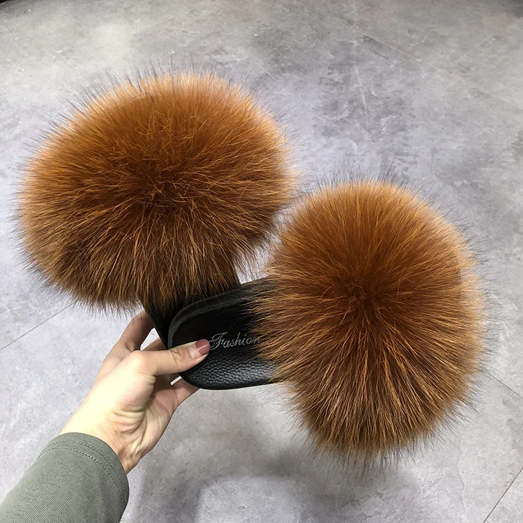 

2021 feels fluffy and smooth real fur slides fur slippers women, Picture