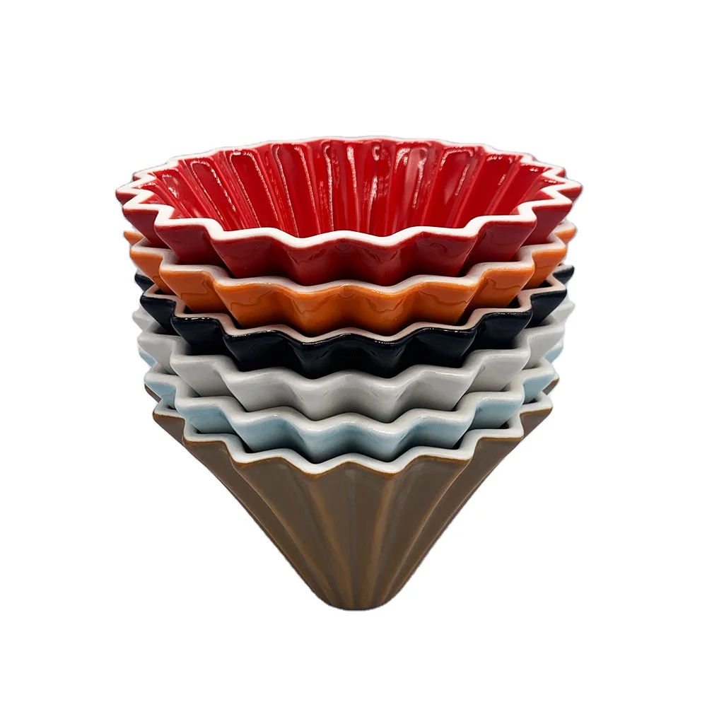 

Cone Shape Origami V60 Coffee Dripper with Wooden Holder, Black color, white color, red