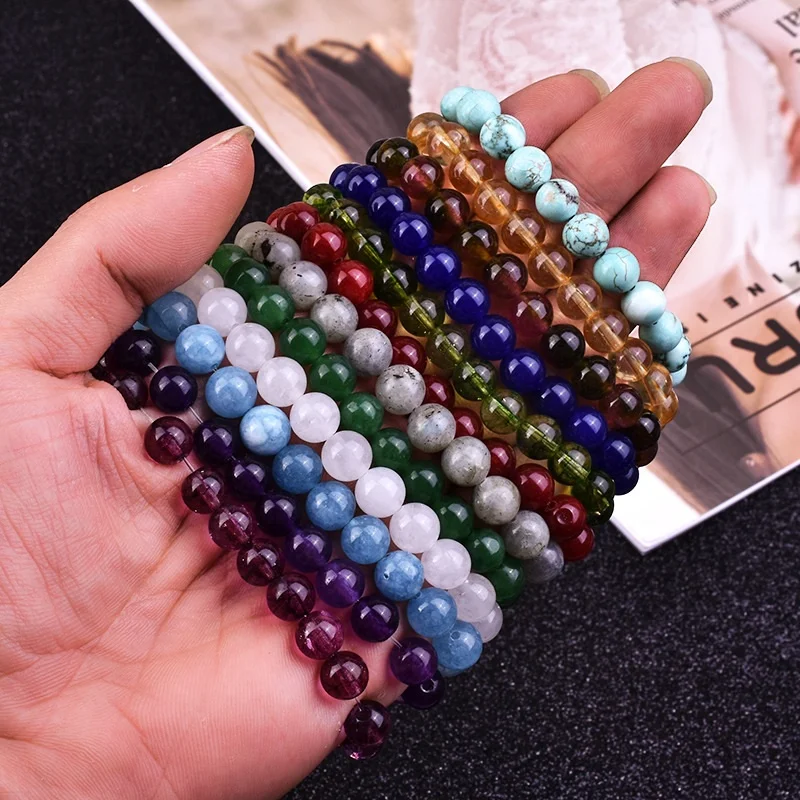 

Hot Selling Colorful Natural Birthstone Blue Turquoise Stone Crystal Bead Bracelet Bangle For Women Jewelry Wholesale