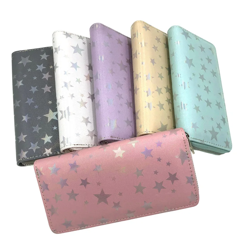 

New colorful environmental protection little Stars laser PU long wallet for student card bag wallet factory custom wallet