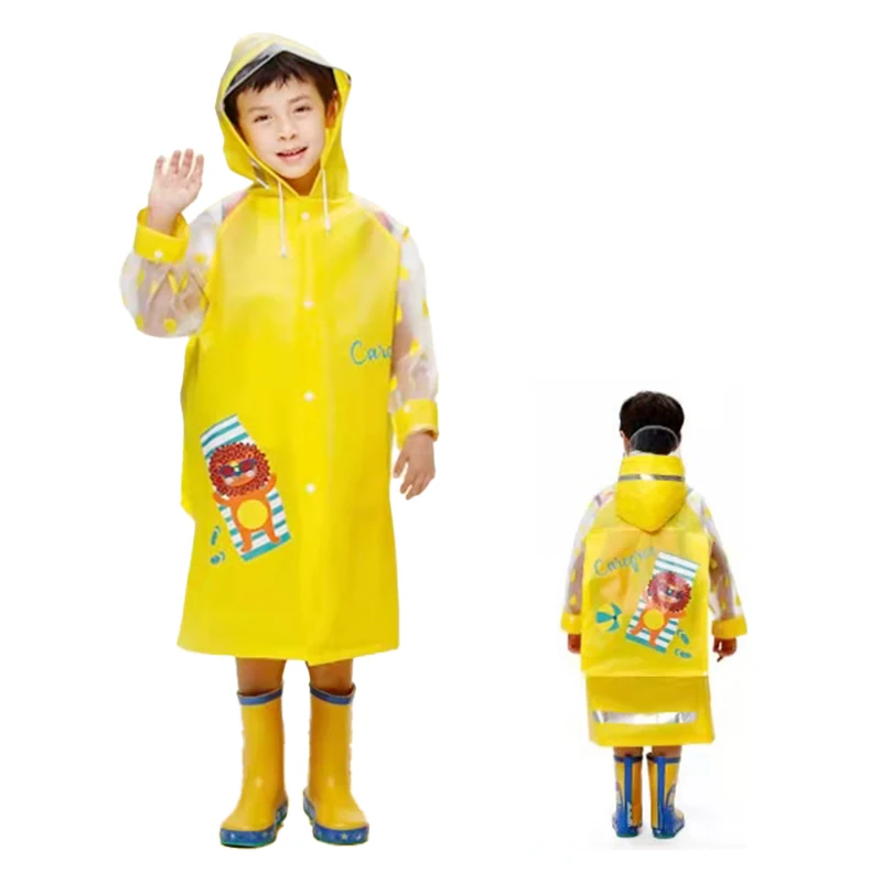 

Kids Plastic Reusable Portable Sustainable Waterproof Cartoon Child Rainwear EVA Cute Raincoat For Children, Pink,yellow,blue,green