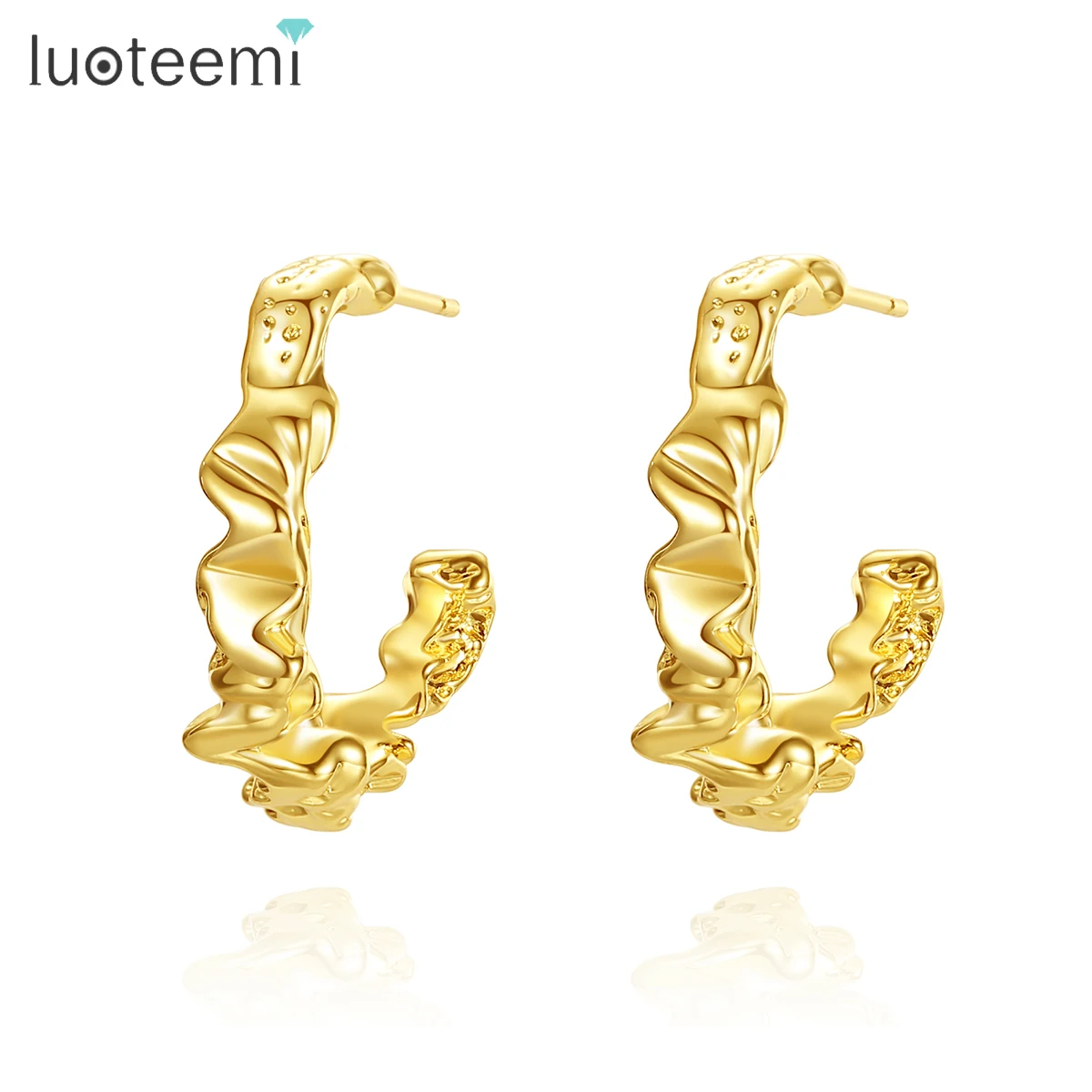 

LUOTEEMI Antique Chunky Jewelry Rhodium Plating Twisted Big Hoop Earrings Real Gold Plated