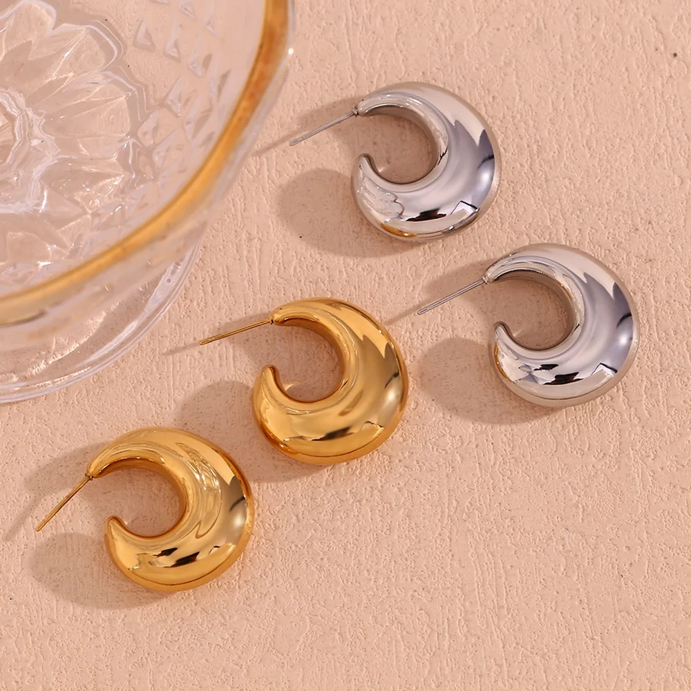 

Hollow Water Wave Hoop Earring Minimalist Gold Plated Jewelry Stainless Steel Statement Earrings