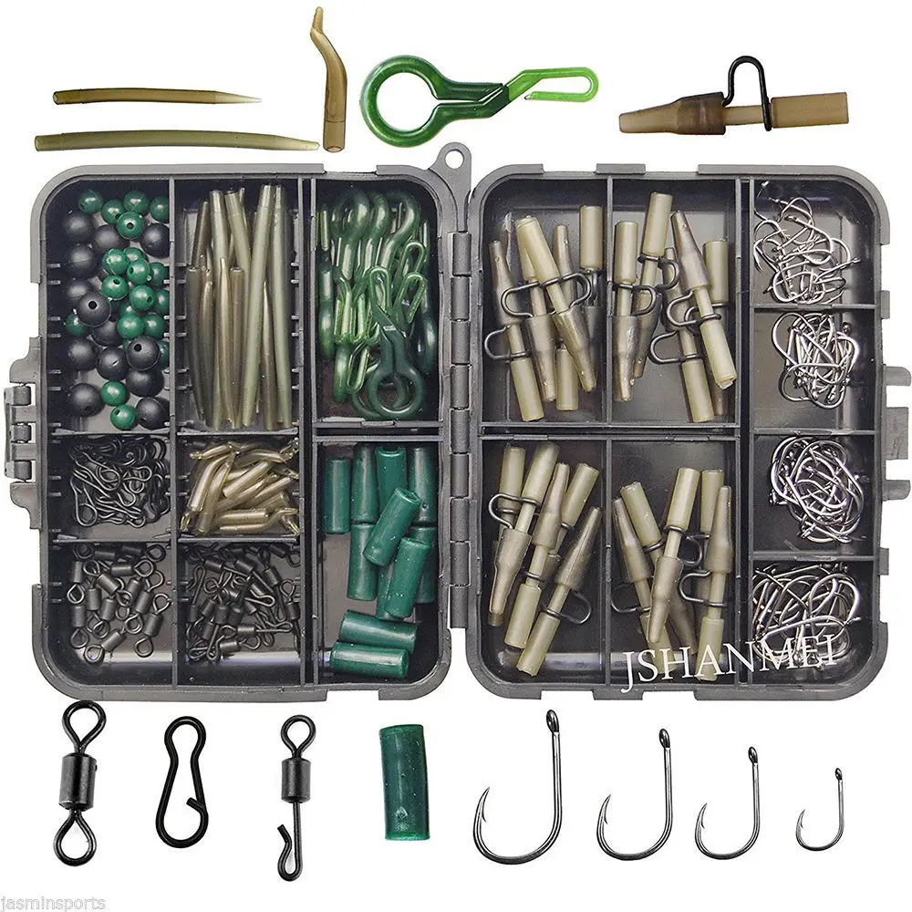 

EASYPOO 160pcs/Box Carp Fishing Tackle Accessories Kit Lead Clips Beads Hooks Swivels Baits Lures Fishing Tackle Box, Black box