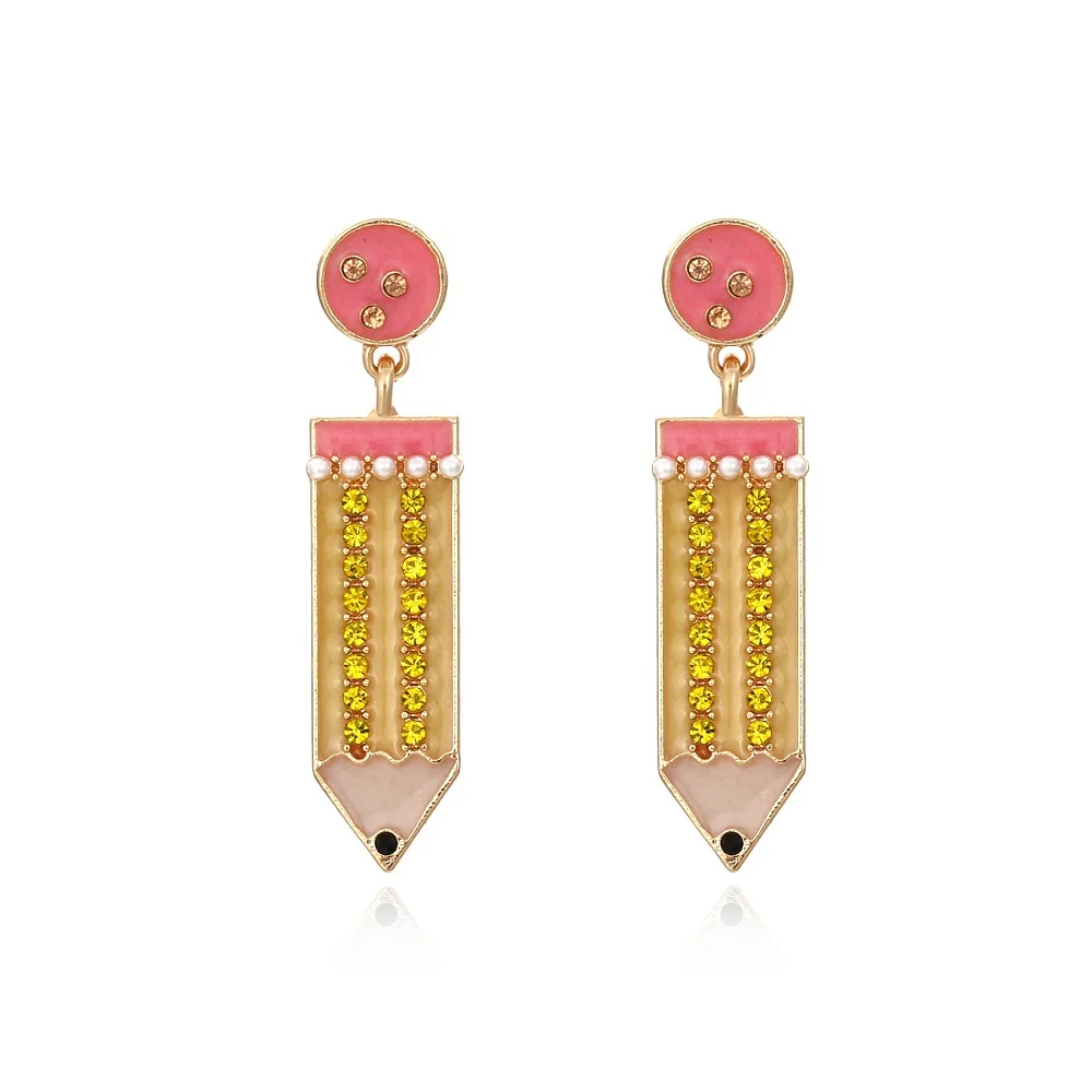 

2021 New Arrival Hot Creativa Cartoon Drip Oil Earrings Fashion Pearl Earrings Delicate Pencil Earrings for Women