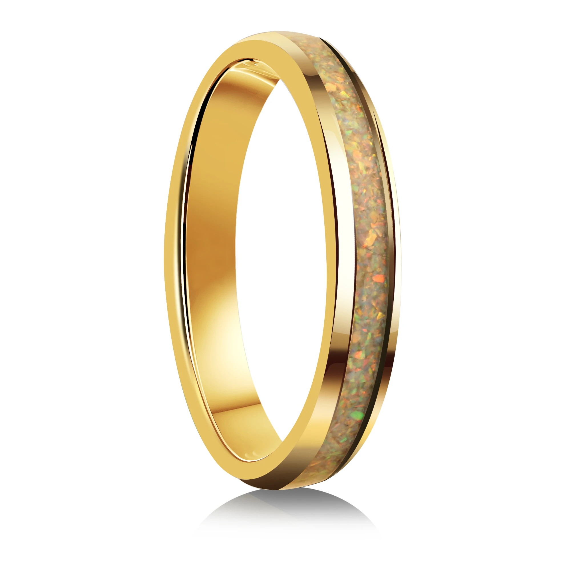 POYA Unisex 4mm Domed Opal Inlay Tungsten Ring Gold & Rose Gold Plated Classic Religious Style for Engagement or Gift