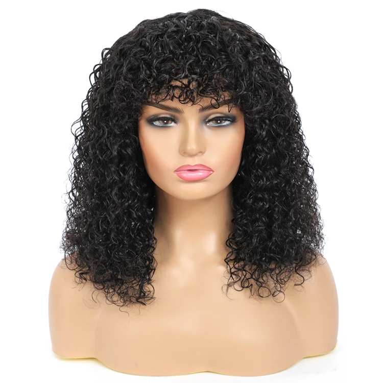 

Wet Wavy Thick High Quality Glueless 10A Jerry Curl Bangs Natural Raw Bob Afro Curly European 100% Real Human Hair Wigs