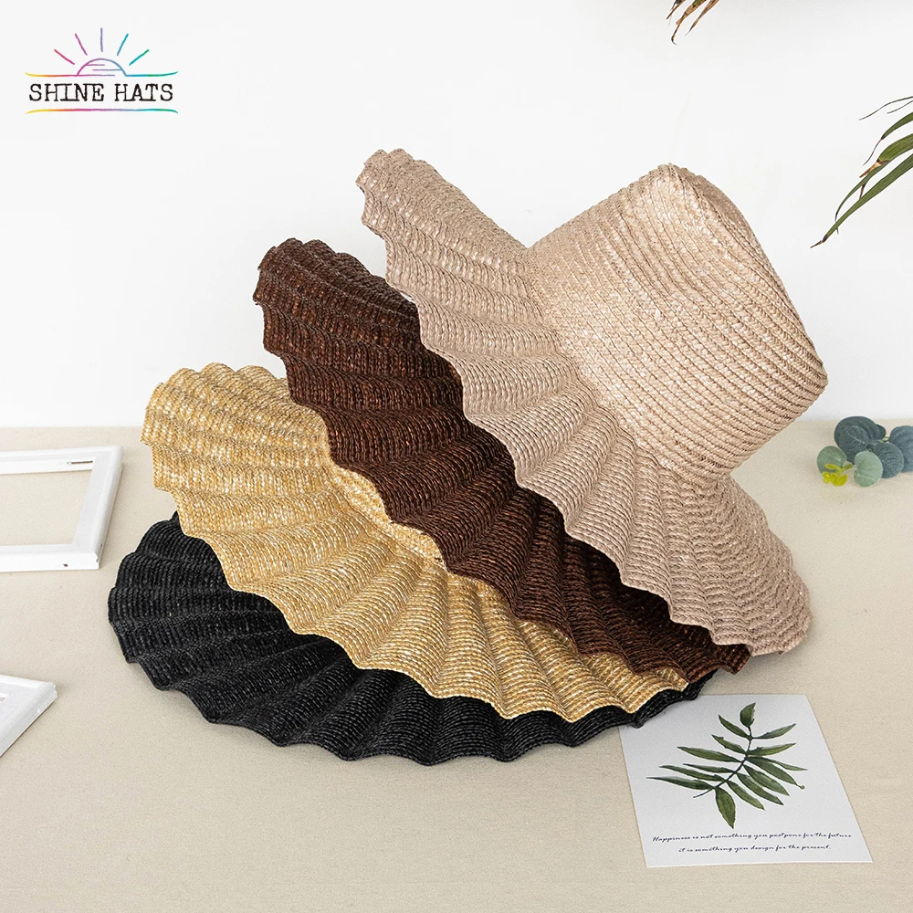 

Shinehats 2023 Wave Woven Wide Brim Shell Wheat Straw Hats Luxury Sombrero for Wom3d Sun Beach Rancher Top Summer Ladies Adults