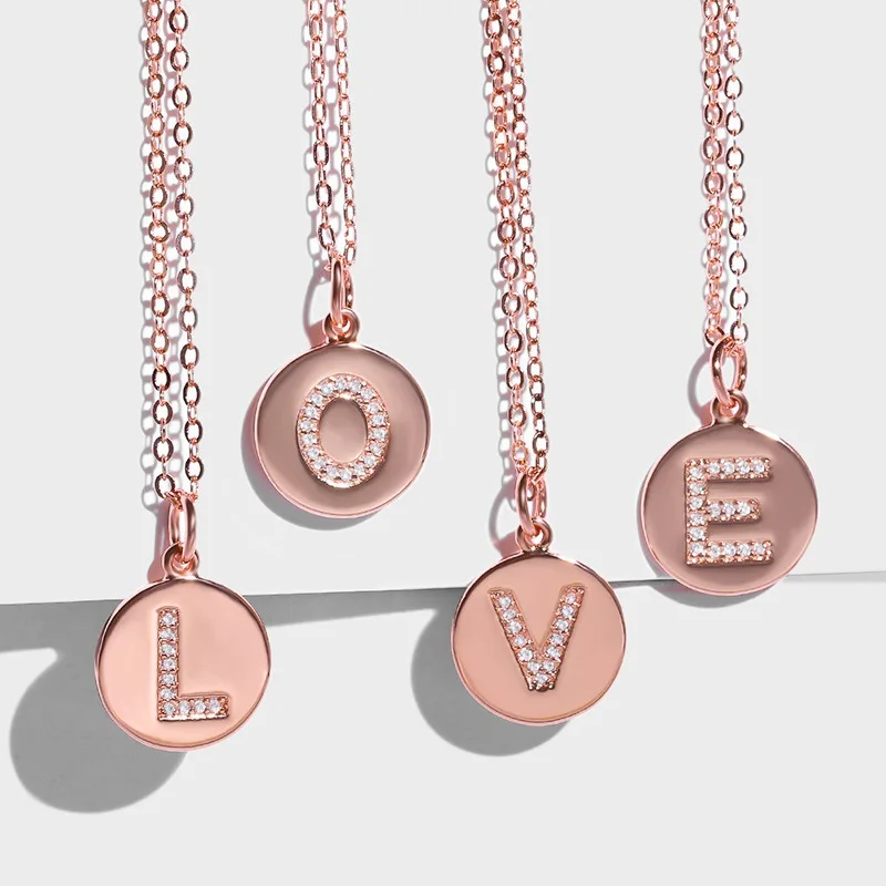 

BA154 Disc Round Necklace Gold Letter Initial Engraved Coin Chain Necklaces