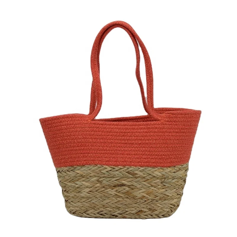 

Natural environment beach tote bags and wholesale straw bags handmade straw bag and cotton rope handbag, As shown