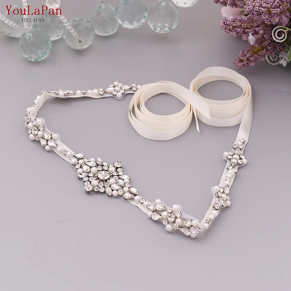 
YouLaPan S357 Rhinestone and Pearls Lace Bridesmaid Belt for Wedding Dress Sash Accessories 