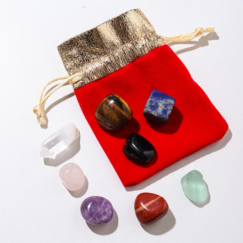 

one bag 7 Chakra natural crystal raw stone relaxing set healing crystal stone set meditation heading stones can OEM