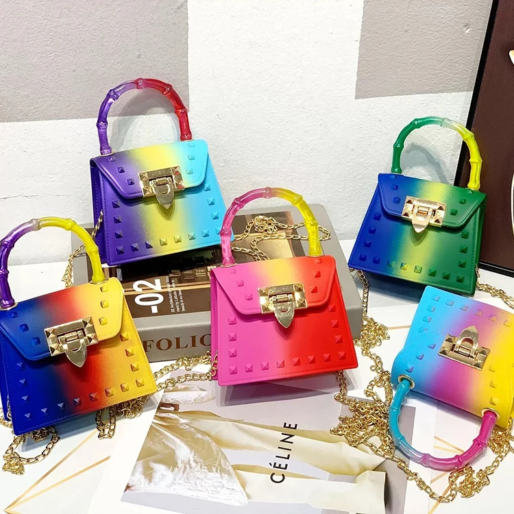 

2021 designer cute pvc kids purses and handbags mini small mix colour jelly purse handbags, 5 colours