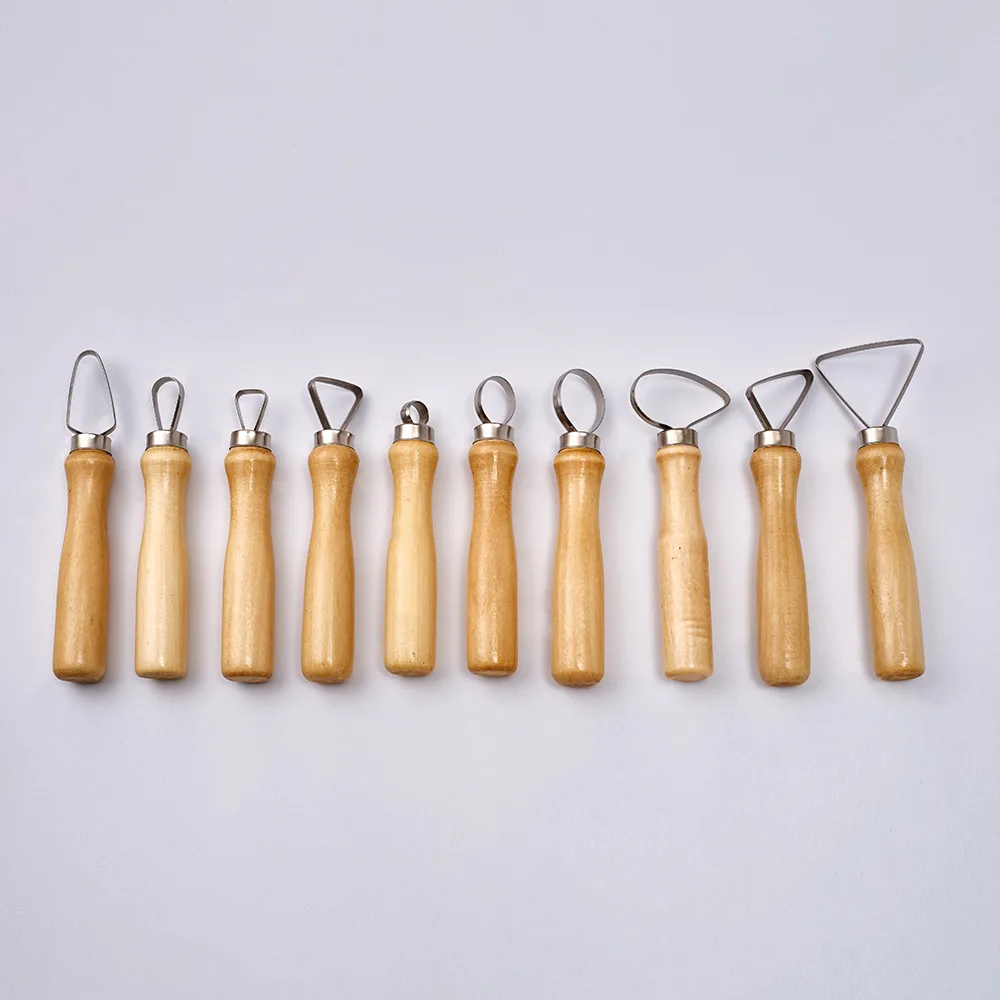 CPatrick 10pcs Wooden Handle Clay Sculpture Loop Pottery Tool with Different Shape