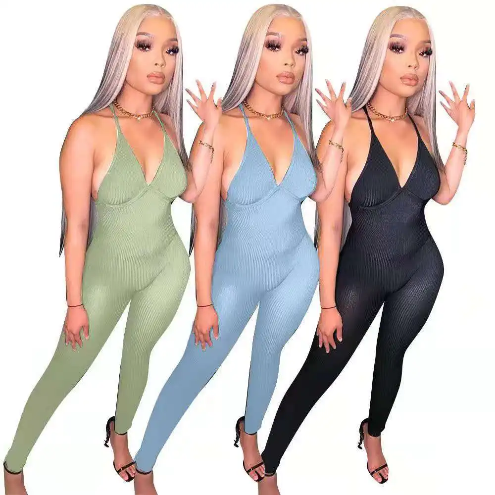 

FST-7181 New Fashion Sexy Women'S Pit Stripe Slim Solid Color Women'S Jumpsuit