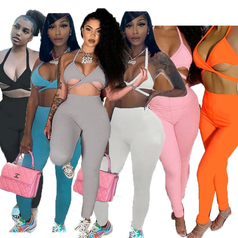 

2021 Women Summer Colorfull Yoga Gym Fitness Sets Low-cut Sling Leggings Suit Leisure Tight Sports Yoga Suit, As pictures