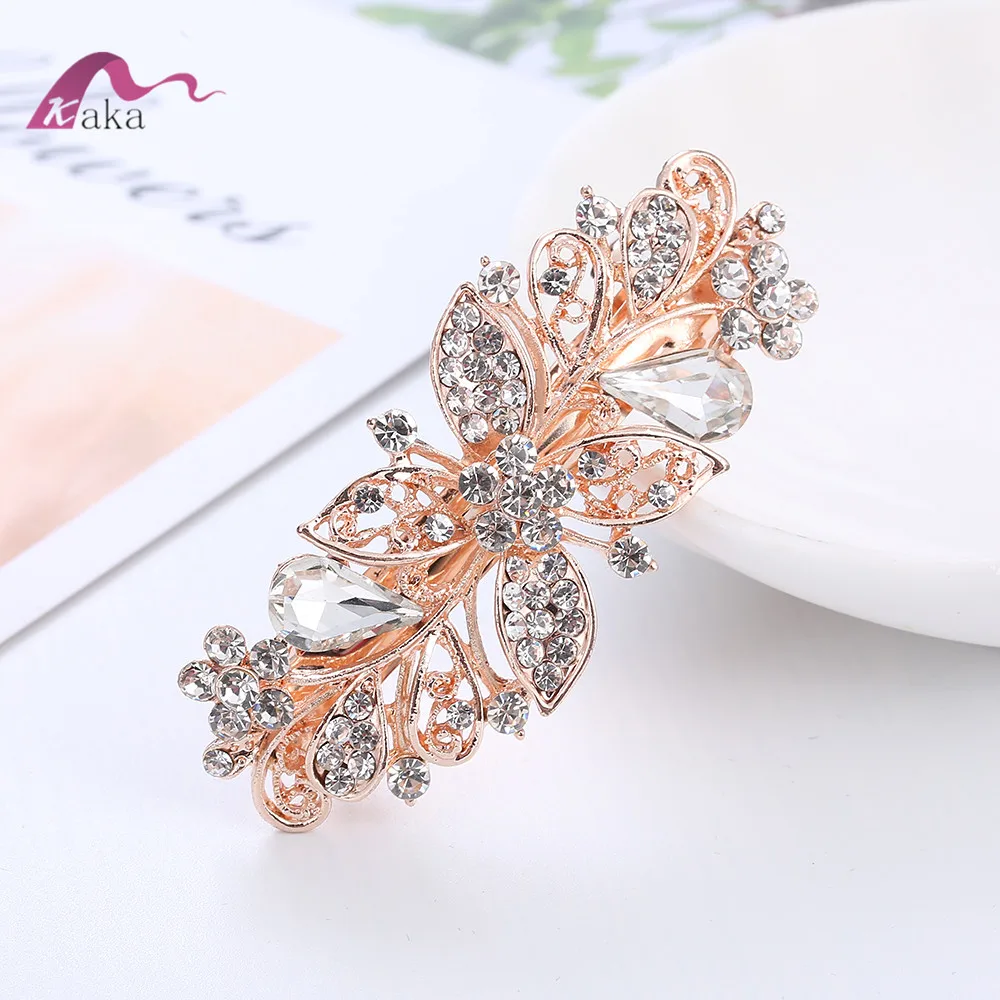 

Flower Alloy Crystal Gems Hair Clip Woman Barrette for Girls, As pictures