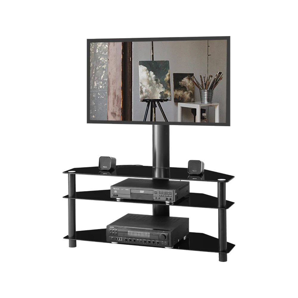 

Black Multifunctional Angle And Height Adjustable Tempered Glass TV Stand