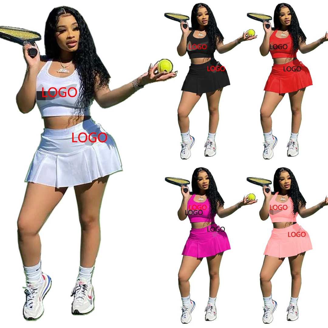 

New custom logo pleated skirt summer 2-piece women's jacket and skirt set fashion baseball Golf women's clothing women's clothin