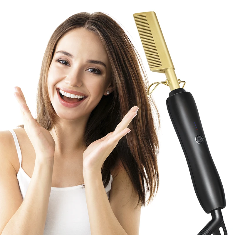 

Hair Dryer & Volumizer Salon Hot Air Paddle Styling Brush Negative Ion Generator Hair Straightener Curler, Black gold