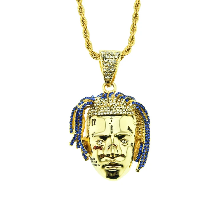 

Gold Xxxtentacion Rapper Avatar Pendant Necklace Ice out rapper jewlery