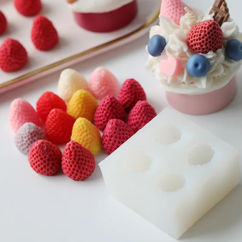 

Four-hole Strawberry Mould Cake Glazed Flower Decoration Fruit Simulation Aromatherapy Candle DIY, Random