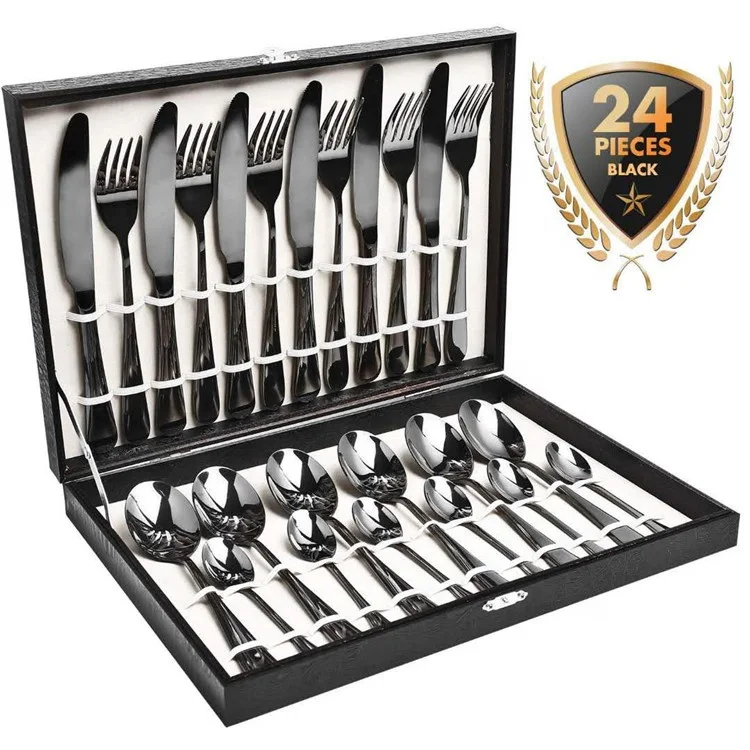 

Popular gold plated 24-piece stainless steel cutlery set gift box