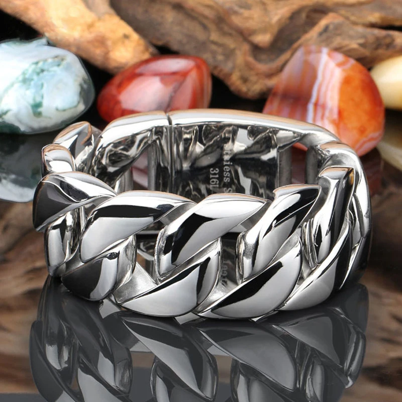 

Carline New Bracelet Men Waterproof Fine Cuban rough Silver polishing Stainless Steel OEM Jewelry for Men