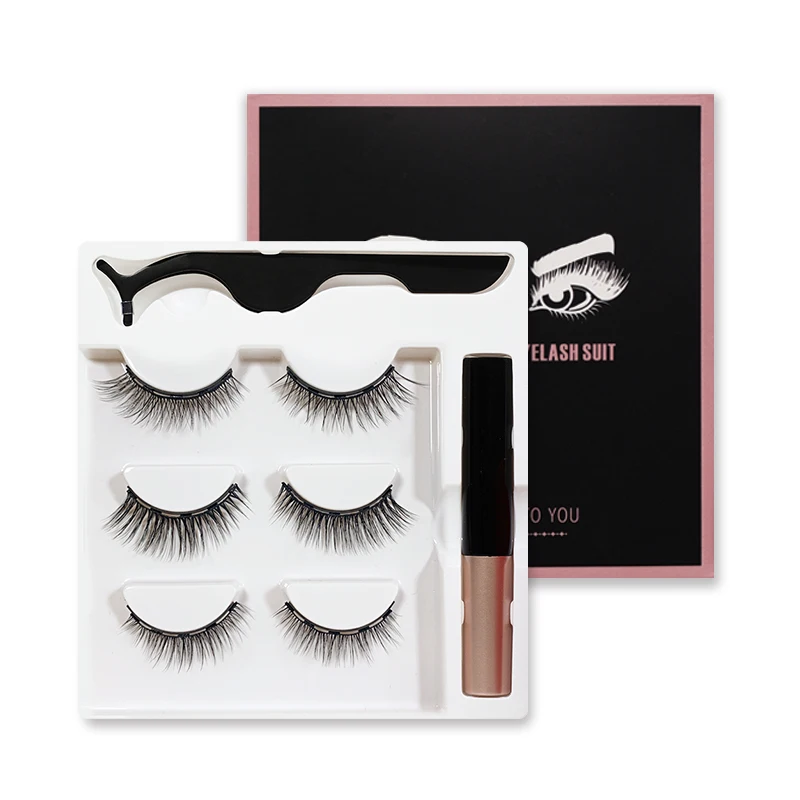 

Private Label Package Box Magnetic Eyeliner 3 Pairs Magnetic Eyelashes Set, Natural black