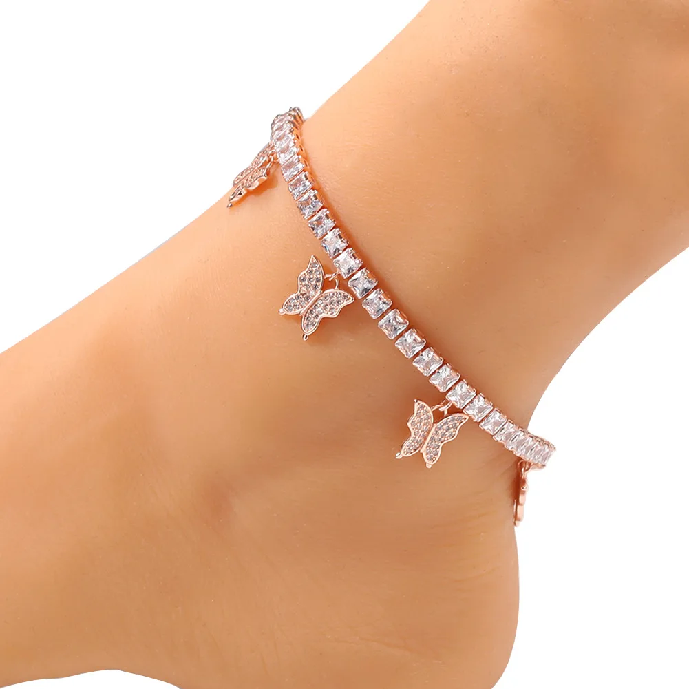 

iced out bling white pink cz tennis chain anklet for women 2020 summer new hip hop women jewelry