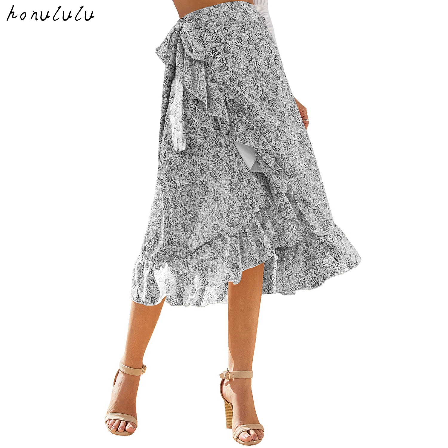 

2021 Summer New Lace Slit Floral irregular women's chiffon skirts, 6 colors
