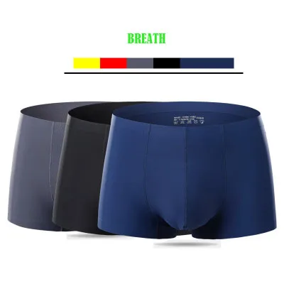 

New Wholesale Plus Size Underwear Ice Silk Seamless Waist Men Underwear Seamless Solid Color Men Boxer briefs, Picture