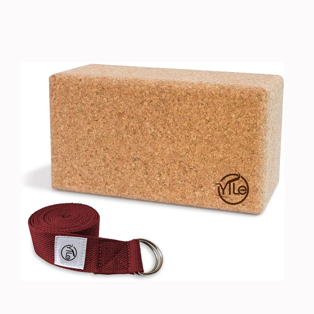

High density Wood cork natural eco friendly yoga blocks kit wholesale