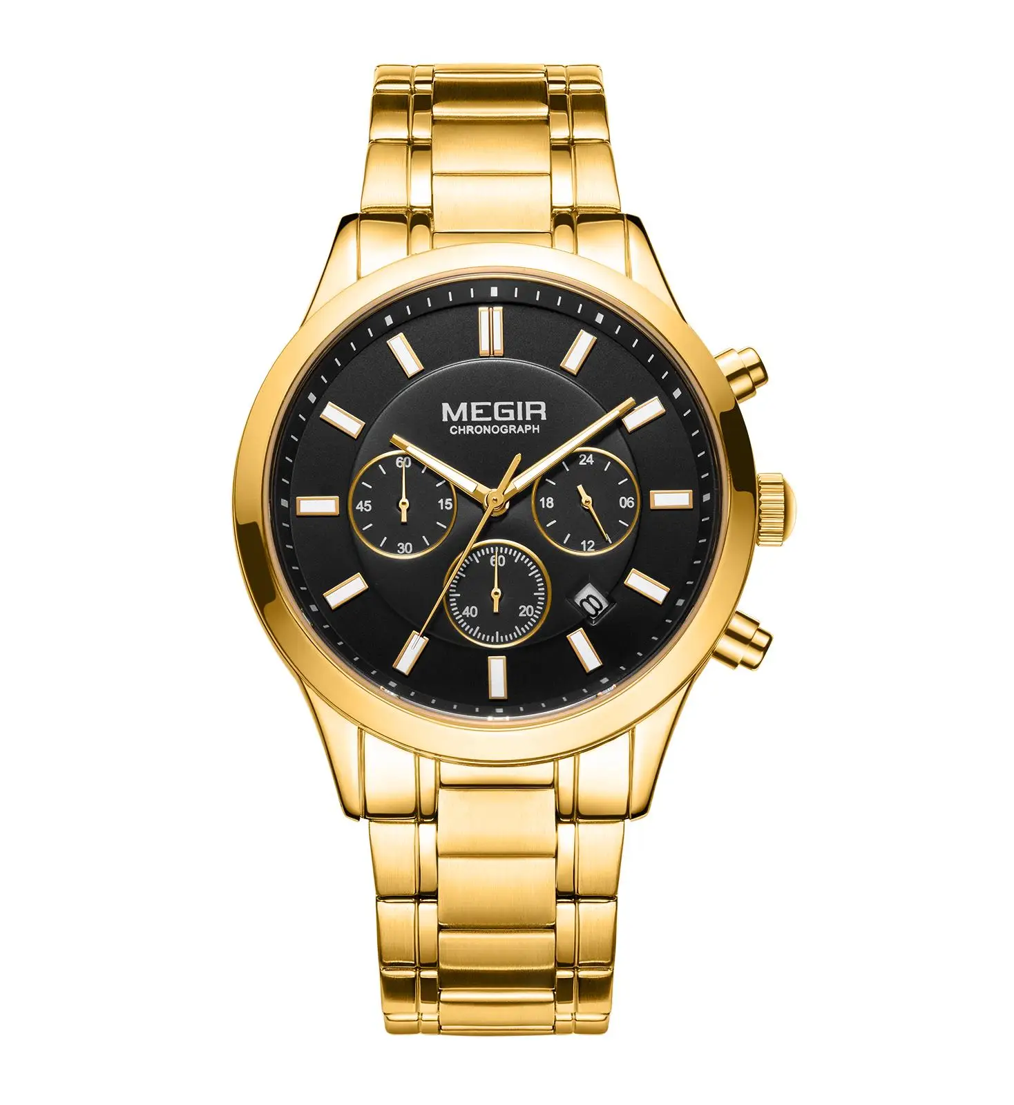 

megir brand stainless steel band watch wholesale jam tangan pria branded watches men wristwatch quartz gold plated wrist watch, Ips ipb ipg iprg