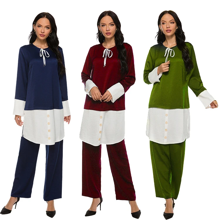 

W8747 New arrival abaya turkey Plus size muslim wear set casual 2 piece