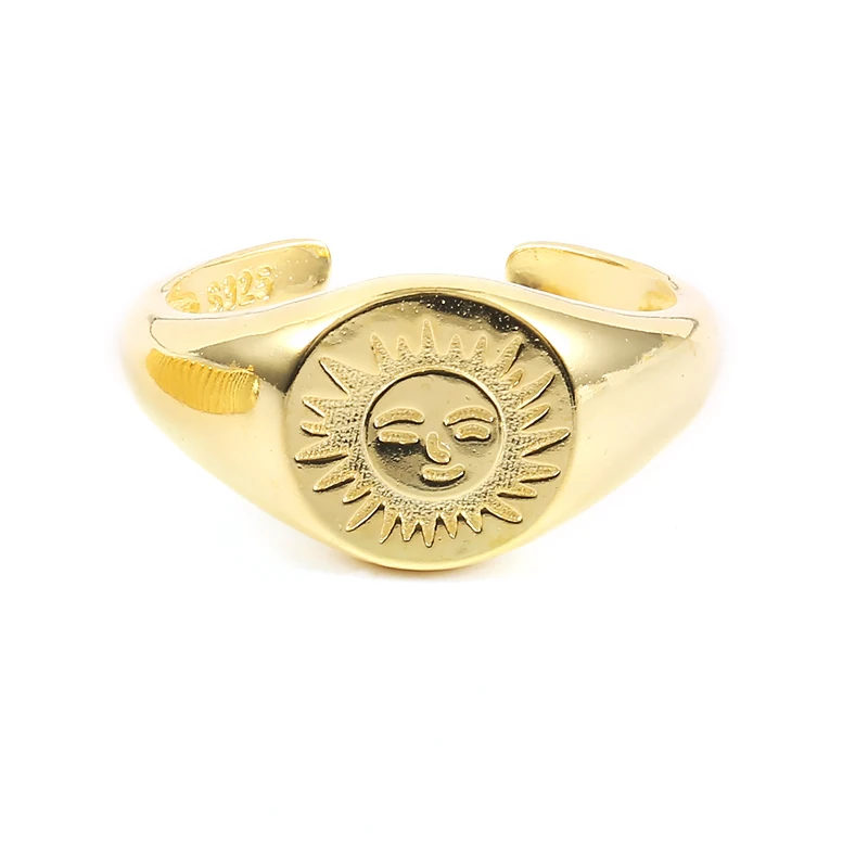 

CANNER Wholesale Vintage 18K Gold S925 Silver Sun Smileface Snake Adjustable Open Ring For Woman