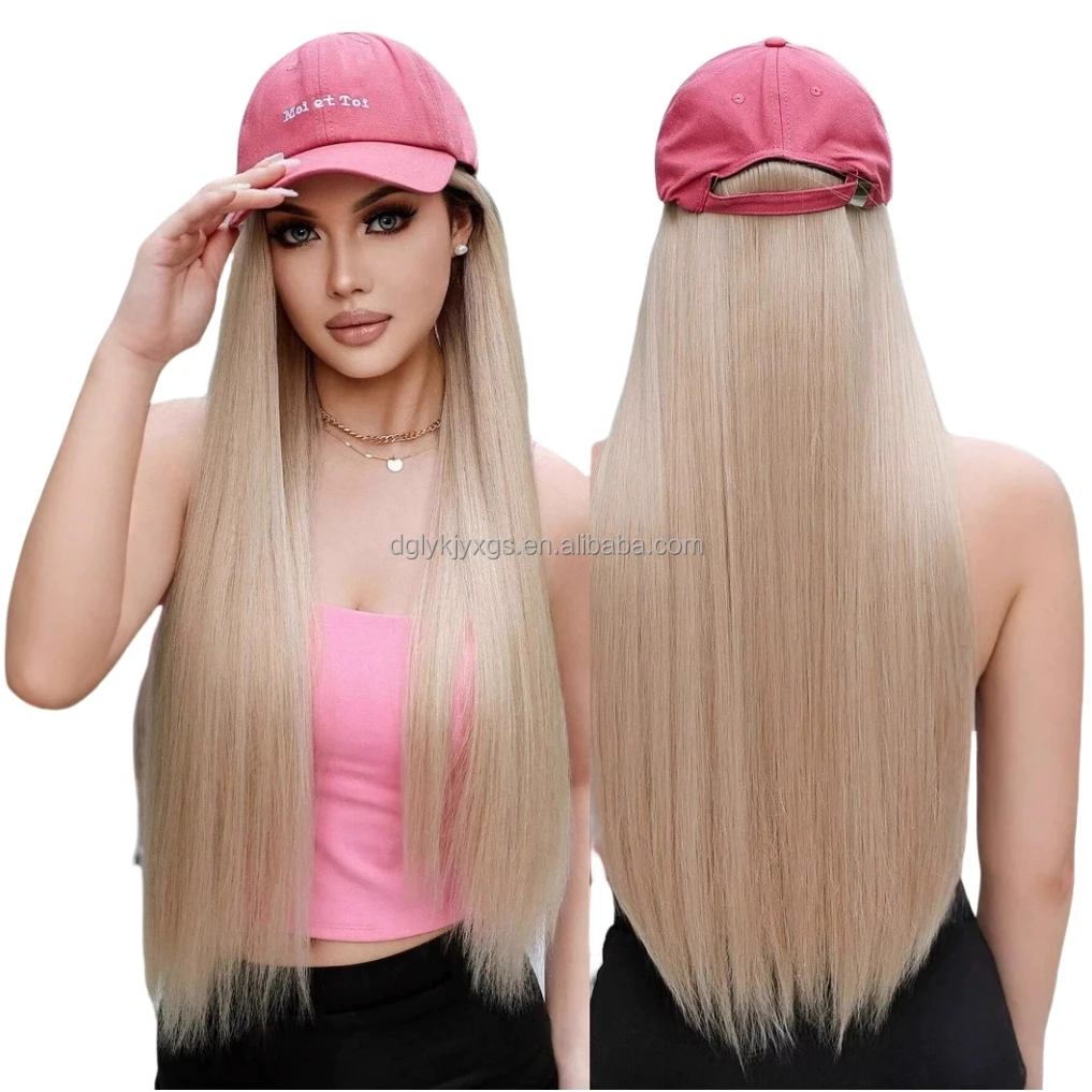 Hot sales baseball cap Hair Wig Straight Synthetic Wigs Pink Hat Wig Suitable for outdoor wear by European American women hair