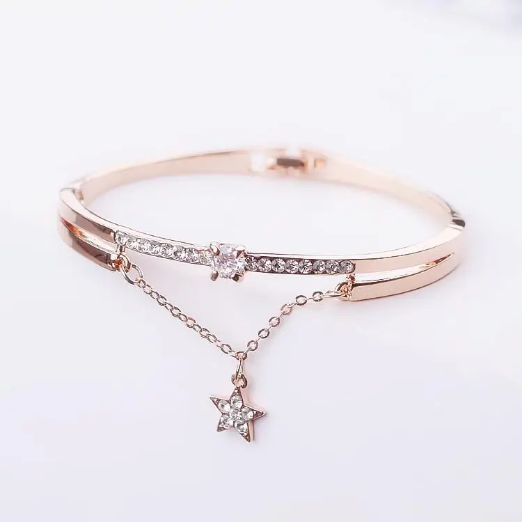 

Hots Luxury Rose Gold Bracelets & Bangles Female Heart Forever Brand Charm Bracelet For Women Gifts, As pic show