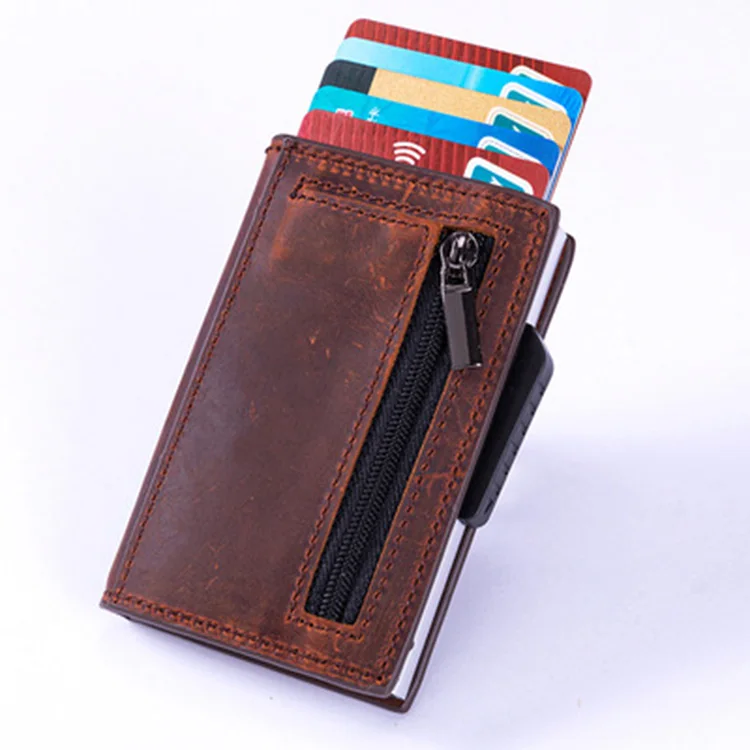 

Wholesale custom mens metal credit cardholder men wallet leather card holder and coin pocket carteira pop up, Various colors available