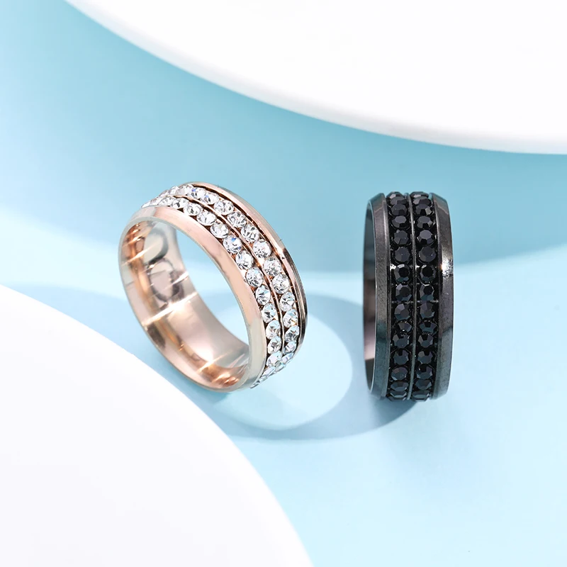 

stainless steel jewelry factory Titanium steel rings for men/women with Rhinestone