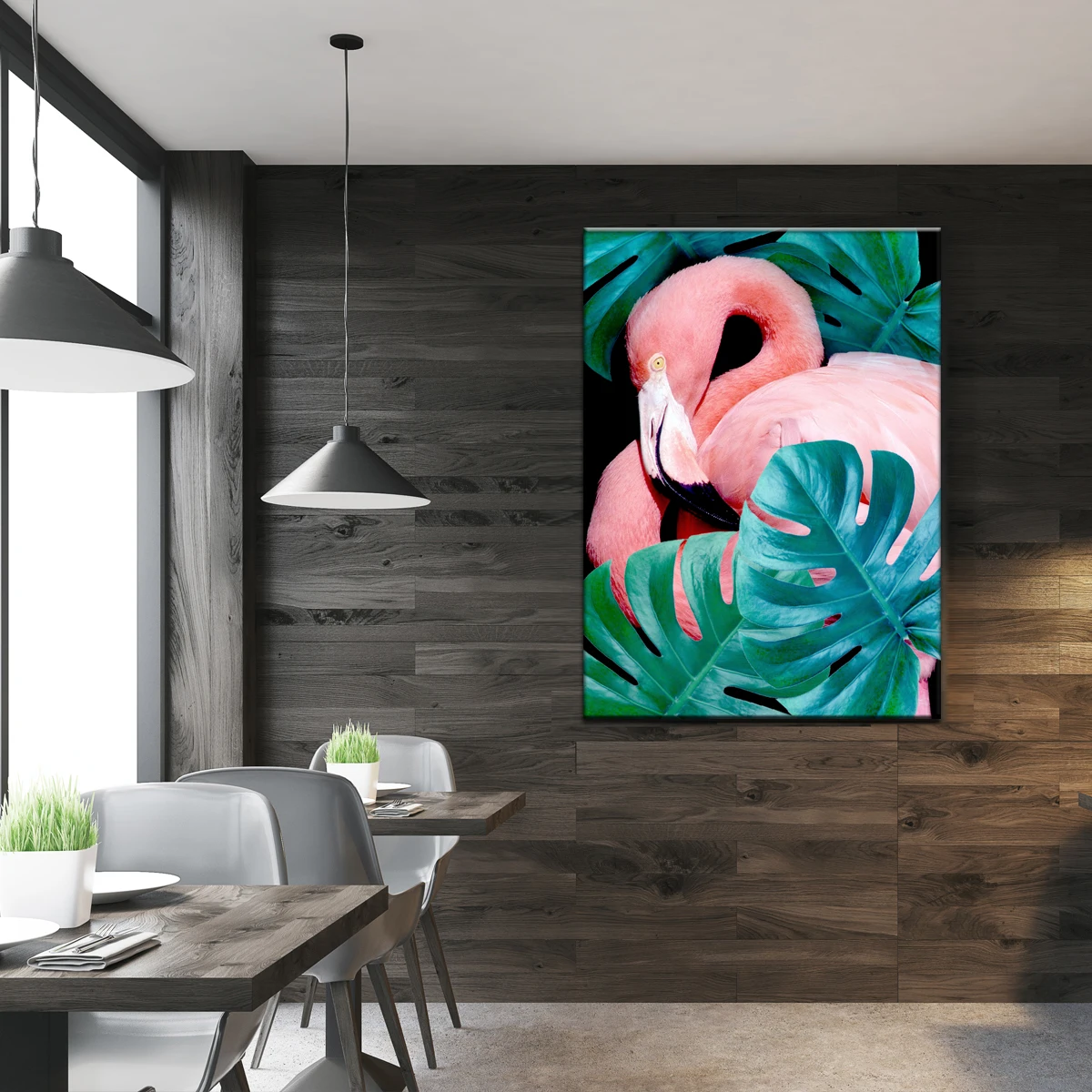 

Modern flamingo cactus color frameless poster one piece canvas printing painting wall art bedroom home decoration