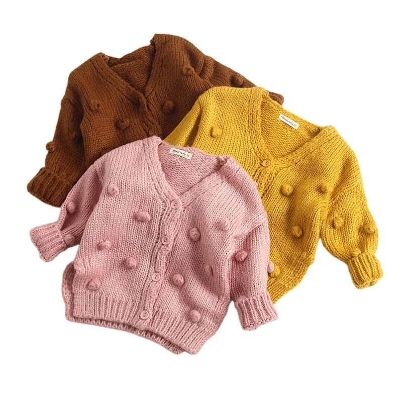 

3d Pom Pom Decor Cardigan For A Girl Autumn Winter Baby Girl Sweater Coat