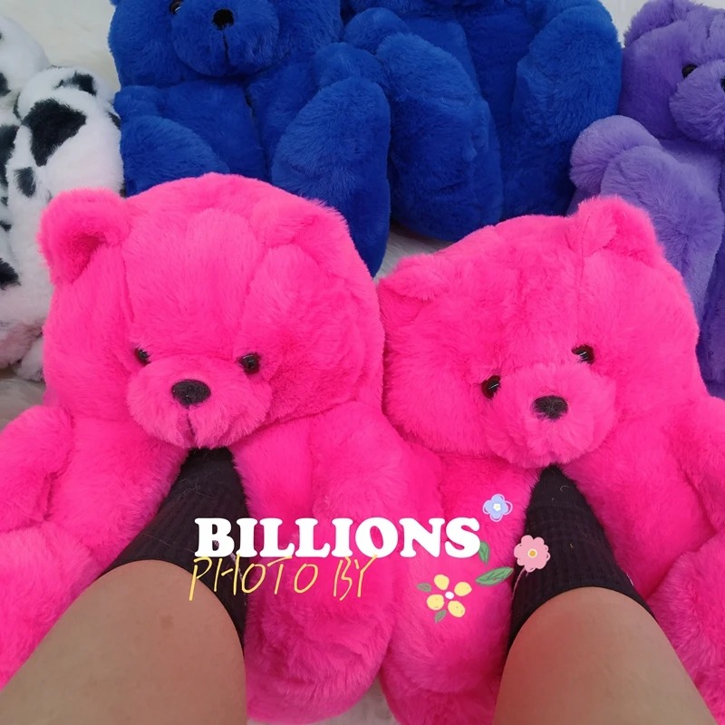 

2022 new wholesale unisex platform luxury fluffy house shoe fur teddy bear women's slippers, Pictures show