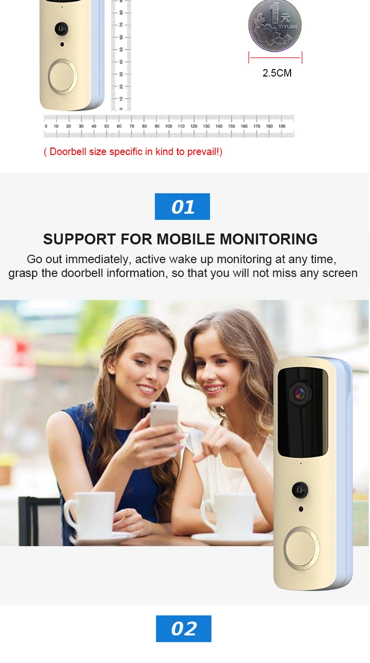 Smart Door Bells Home Security Bell Camera Wireless Doorbell Video Camera with 14 Cloud Storage and Face Recognition
