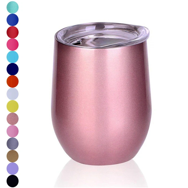 

12oz 12 oz Colorful Design Egg Shape Stemless Vacuum Insulated Double Wall Stainless Steel Coffee Cup Mug Wine Tumbler With Lid, Stock or customized color