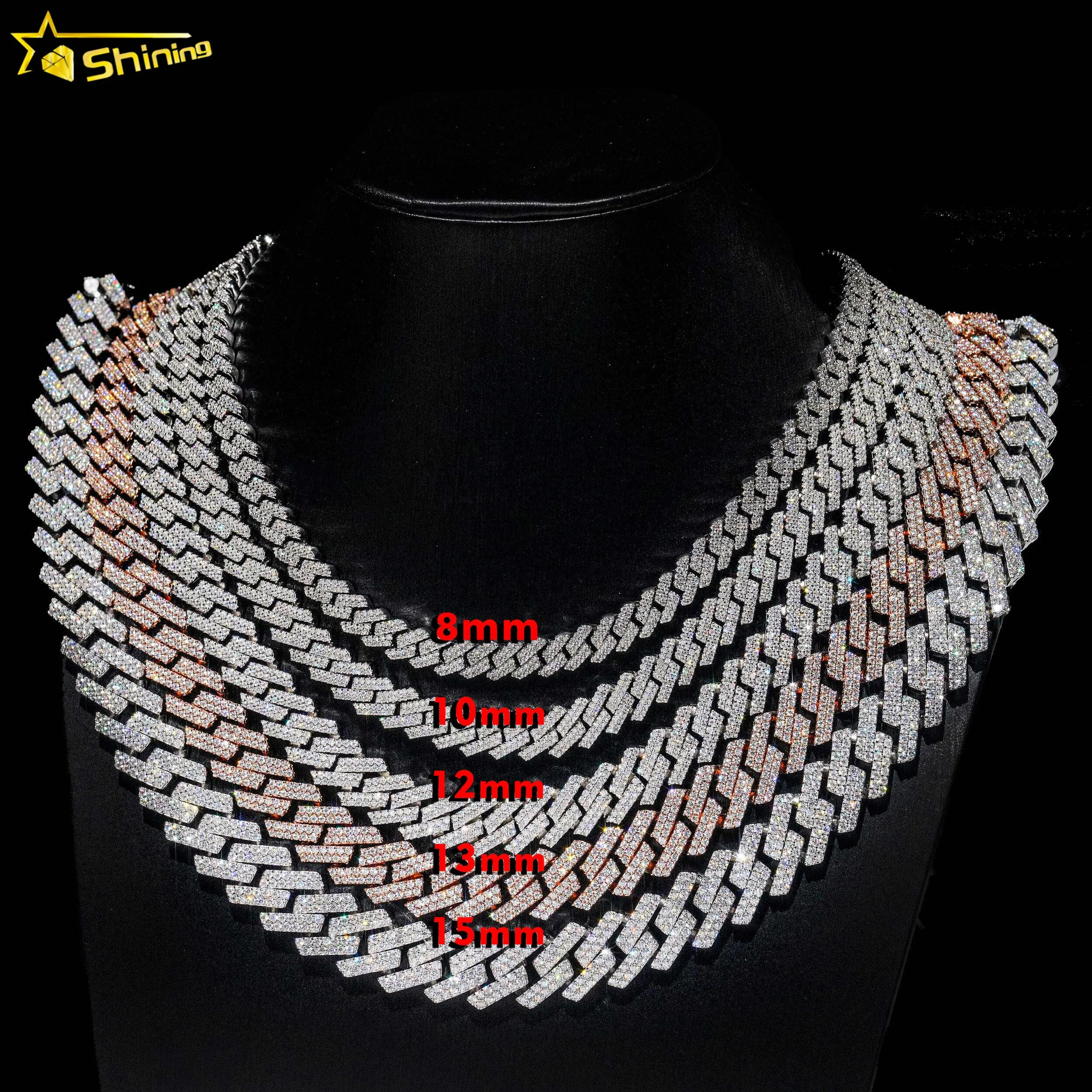 

Hot selling drop shipping hip hop necklace 925 sterling silver 8/10/12/13/15mm iced out diamond moissanite cuban link chain