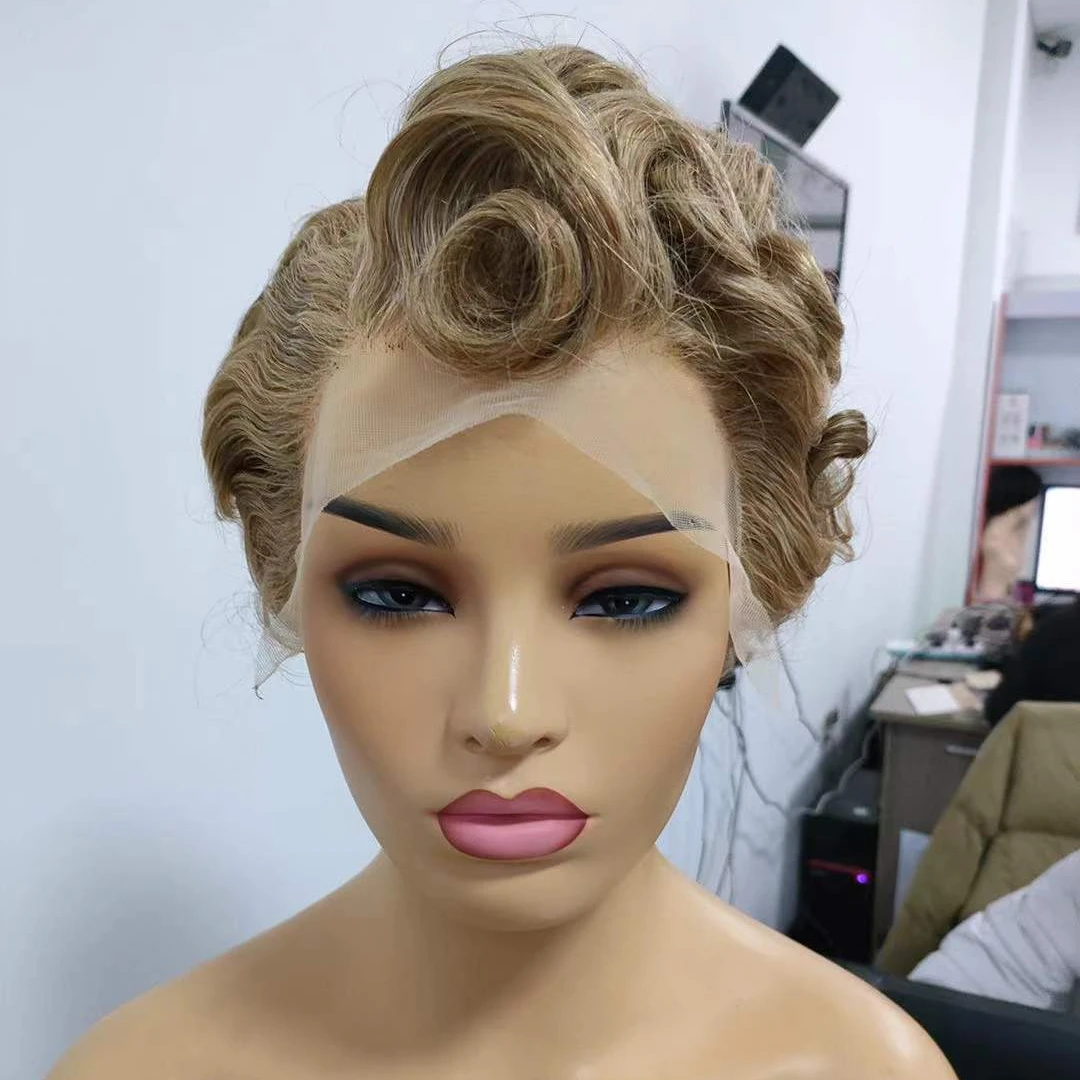 

Fast delivery wholesale colored pixie wigs cheaper pixie curls wig color pixie cut wig human hair short curly pre pluck in stock
