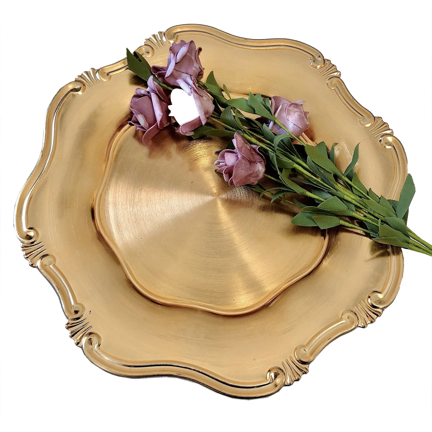 

Reusable Gold Charger Plates with Beaded Rims for Holiday Table, Gold silver rose gold blakc etc