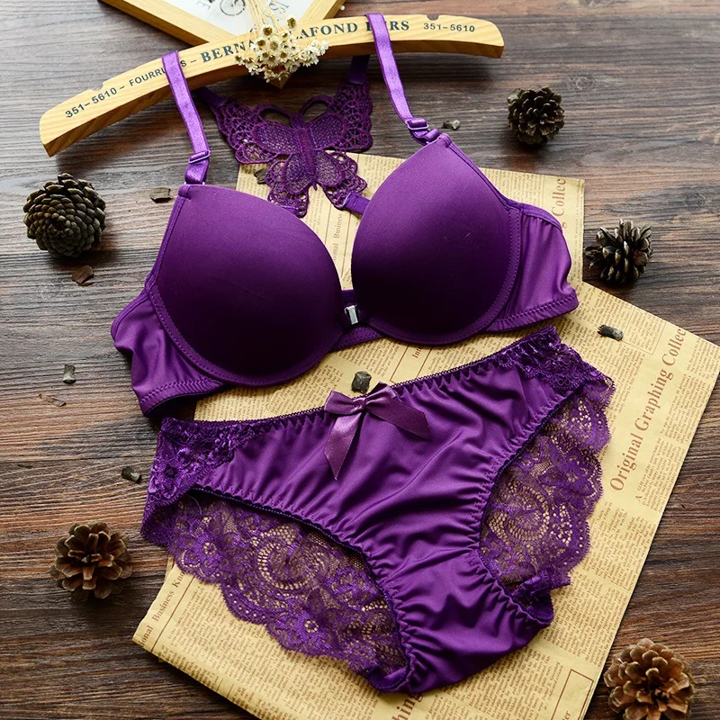 2021 New Butterfly Lace Design Lingery Purple Black Bras Women Underwear Panties Sexy Shapewear Set, Black,blue,apricot,purple