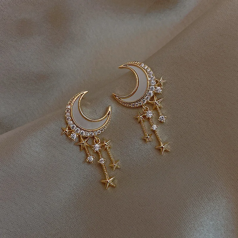 

fashion jewelry trendy crystal drop moon and star earrings